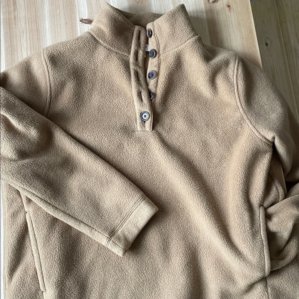 J. Crew Camel Fleece Sherpa Button-Up Pop Over Sweater